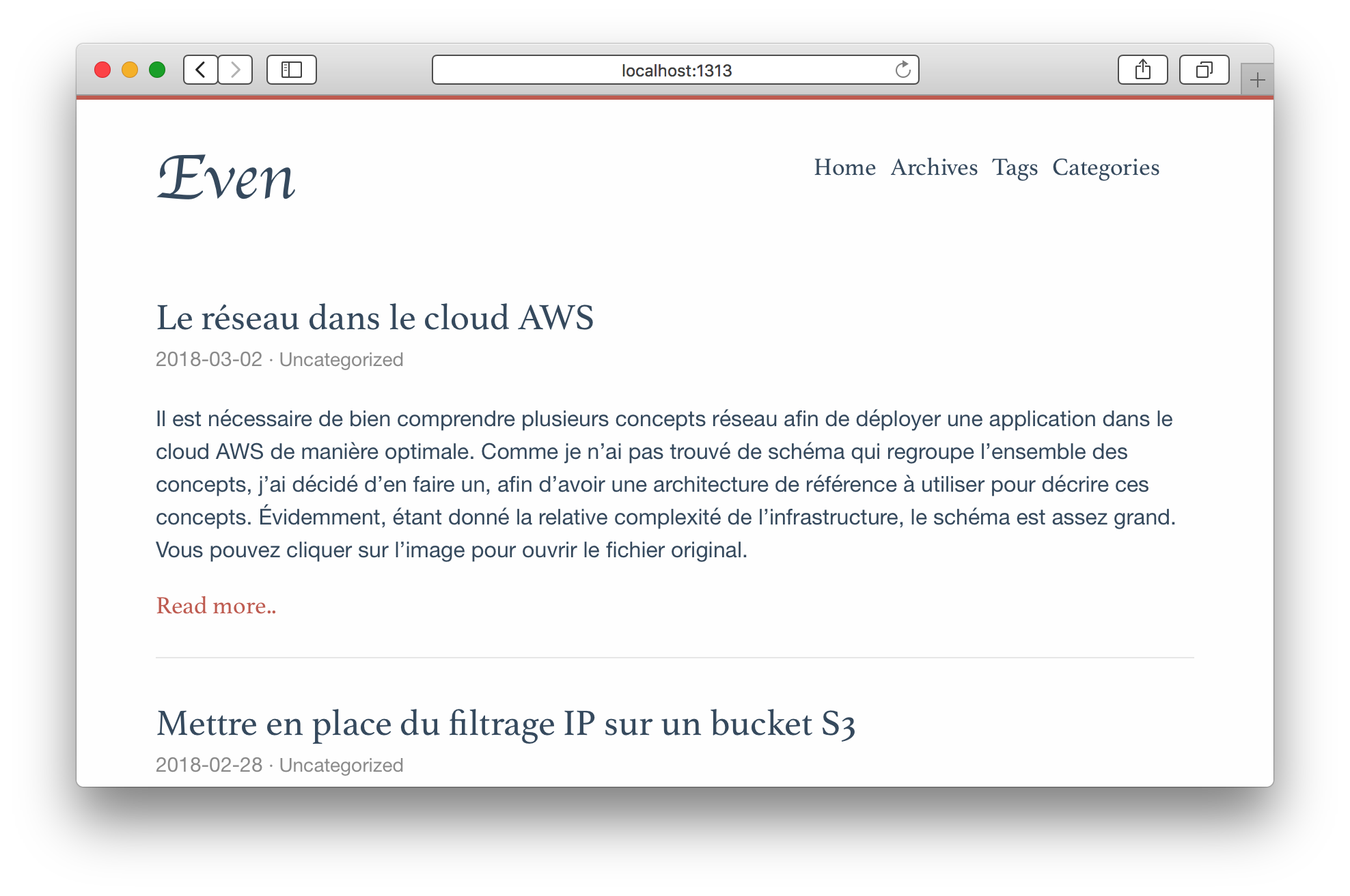Site Hugo avec le thème Even